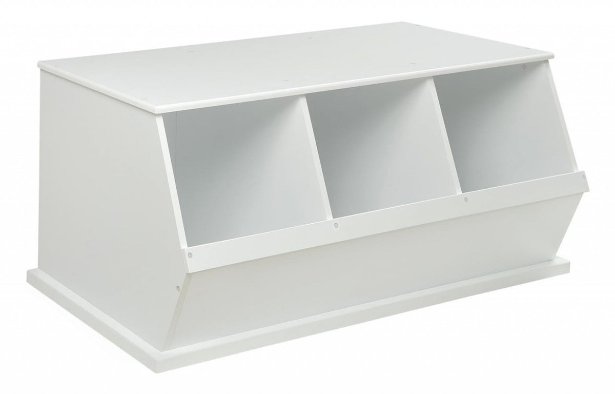 Stackable Shelf Storage Cubby with Three Baskets - White
