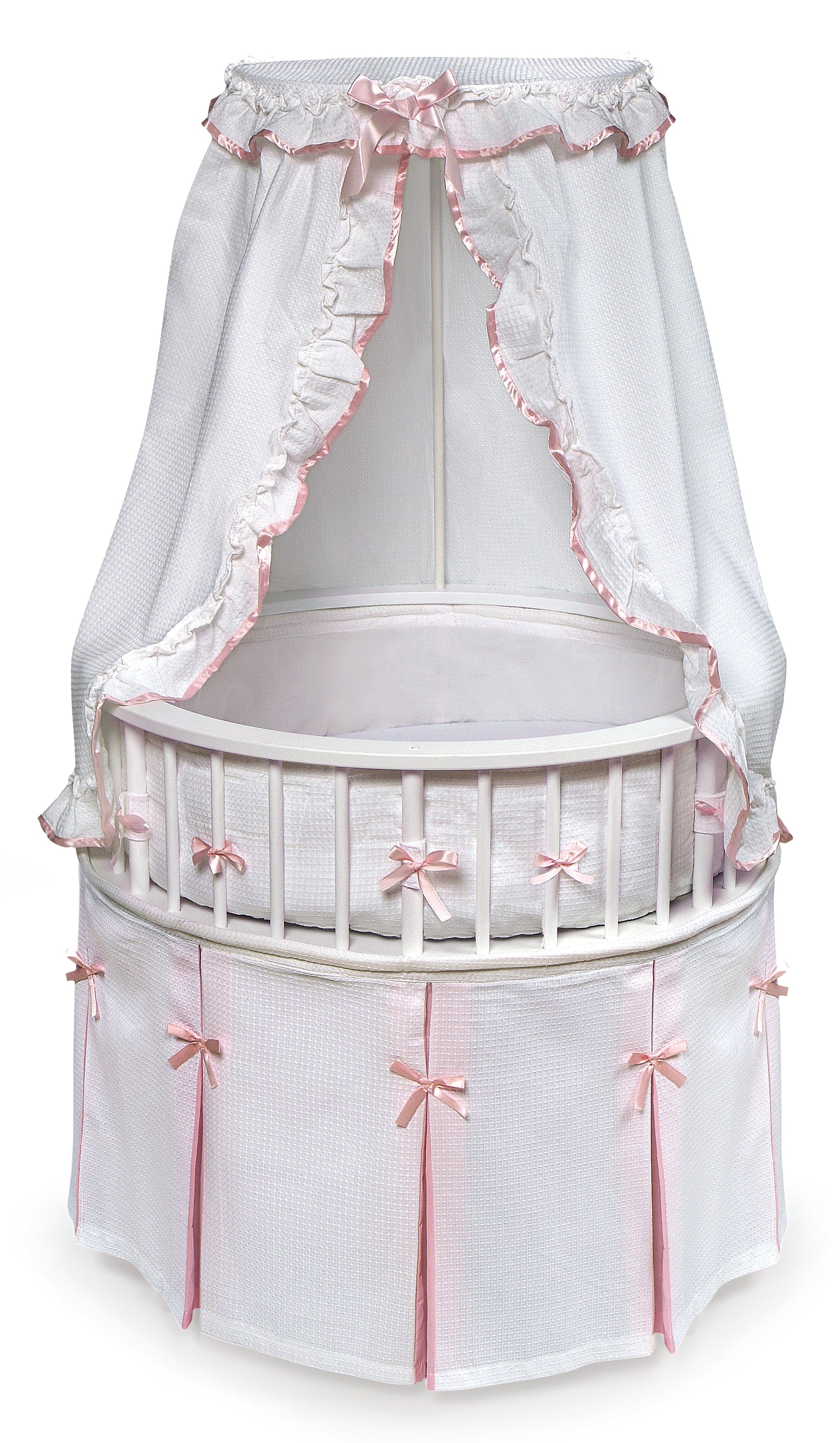 Elegance Round Baby Bassinet with Canopy White/Pink – Toy Box City