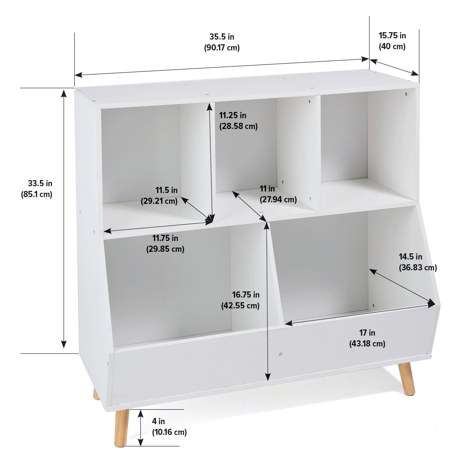 Cubbies Dimensions 5-Bin Storage Cubby with Feet - White – Toy Box City